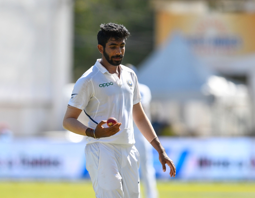 Jasprit Bumrah of India prepares to bowl during day 2 of the 2nd Test between West Indies and India at Sabina Park, Kingston, Jamaica, on August 31, 2019. / AFP / Randy Brooks