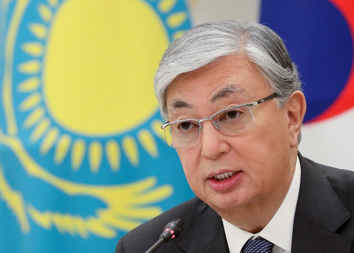 File photo of Kazakhstan's President Kassym-Jomart Tokayev speaks during his meeting with South Korea's counterpart Moon Jae-in in Nur-Sultan, Kazakhstan April 22, 2019. REUTERS/Mukhtar Kholdorbekov