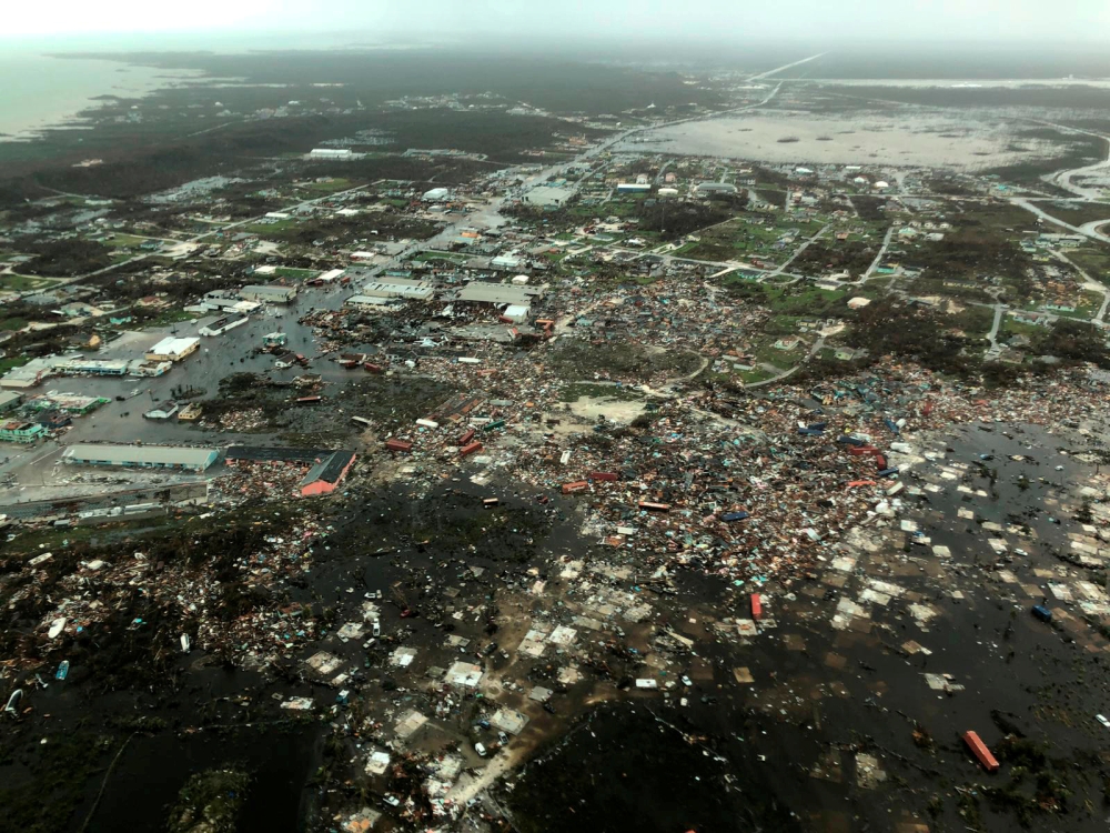 An aerial view shows devastation after hurricane Dorian hit the Abaco Islands in the Bahamas, September 3, 2019, in this image obtained via social media. Michelle Cove/Trans Island Airways/via REUTERS 