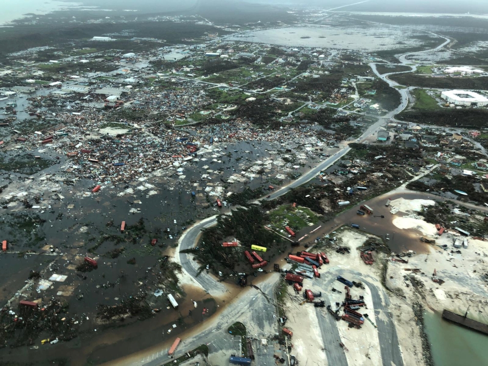 An aerial view shows devastation after hurricane Dorian hit the Abaco Islands in the Bahamas, September 3, 2019, in this social media image. Michelle Cove/Trans Island Airways/via Reuters 