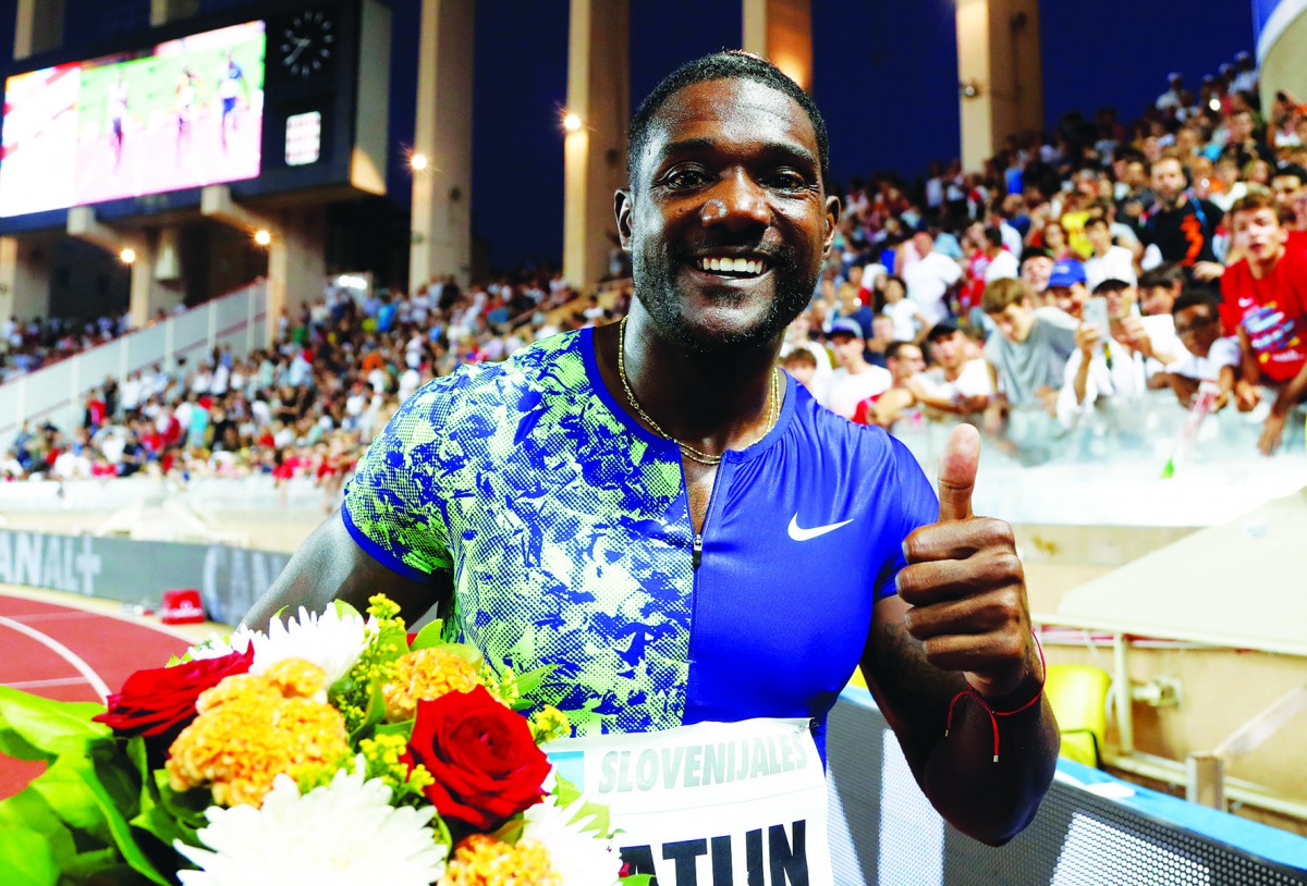 Justin Gatlin of the US celebrates after winning the Men’s 100m at the Diamond League meet in Monaco in this July 12, 2019 file picture. Reuters/Eric Gaillard