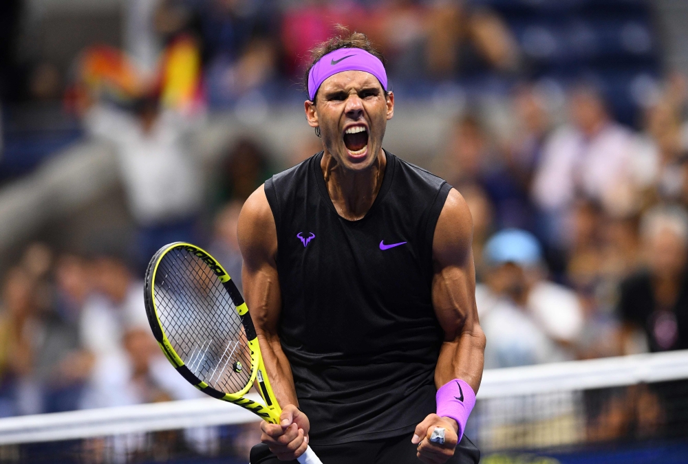 Rafael Nadal of Spain reacts after winning against Diego Schwartzman of Argentina during their Men's Singles Quarter-finals match at the 2019 US Open at the USTA Billie Jean King National Tennis Center in New York on September 4, 2019. / AFP / Johannes EI