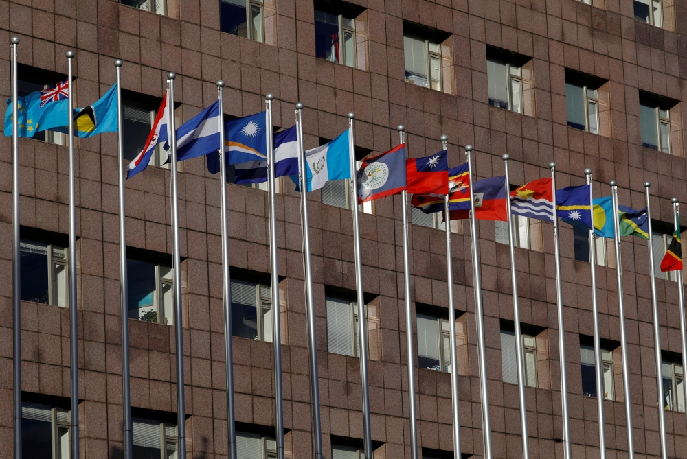 FILE PHOTO: National flags are seen at the Diplomatic Quarter, where Taiwan's ally embassies are located, in Taipei, Taiwan August 23, 2018. REUTERS/Tyrone Siu/File Photo
