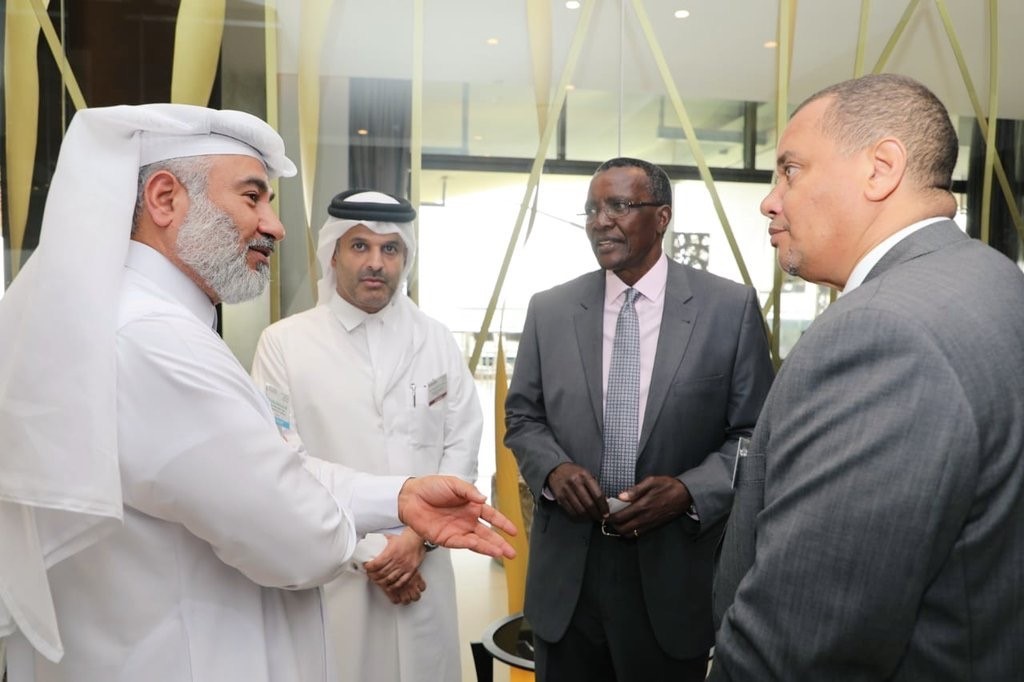 Sheikh Thani bin Ali bin Saud Al Thani (second left) and other officials on the sidelines  of the event.