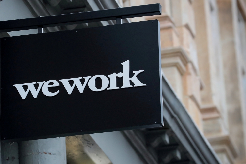 The WeWork logo is displayed outside of a co-working space in New York City, January 8, 2019. Reuters/Brendan McDermid