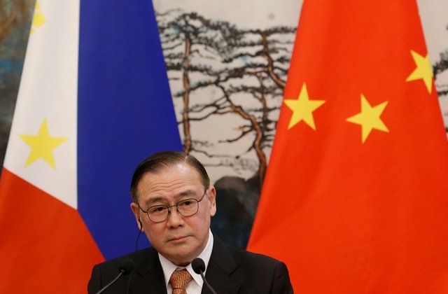 File photo of Philippine Foreign Secretary Teodoro Locsin Jr. attends a news conference after talks with Chinese Foreign Minister Wang Yi at the Diaoyutai State Guesthouse in Beijing, China March 20, 2019. REUTERS/Thomas Peter