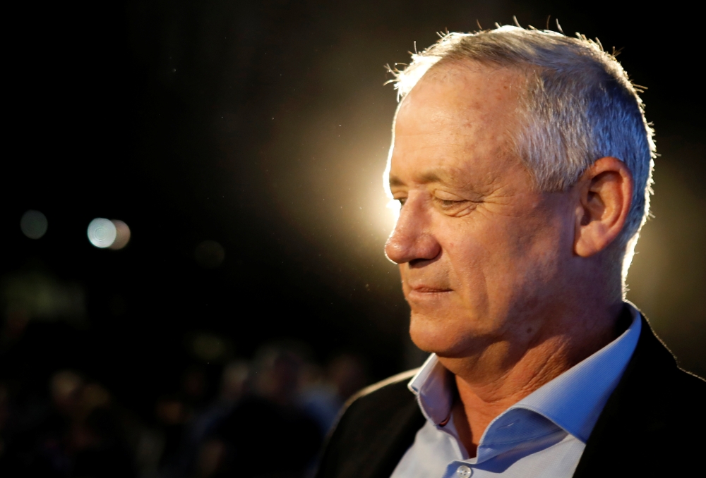Benny Gantz, leader of Blue and White party, attends an election campaign event, in Kfar Ahim, Israel, September 16, 2019. REUTERS/Amir Cohen