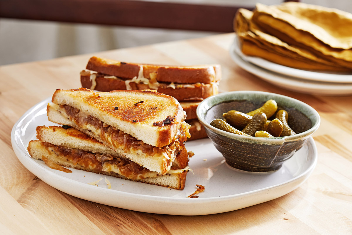 Caramelized Onion Grilled Cheese Sandwiches With Miso Butter. (Photo by Tom McCorkle for The Washington Post)