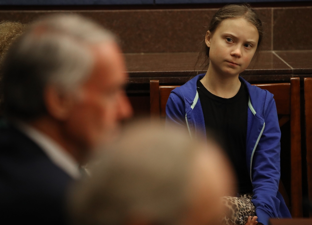 Greta Thunberg, the 16-year-old climate change activist from Sweden, attends a Senate Climate Change Task Force meeting on Capitol Hill, on September 17, 2019 in Washington, DC. On September 20th students from around the world plan a walk out to demand ac