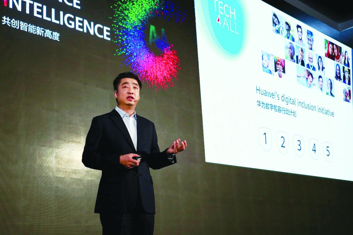 Huawei’s Deputy Chairman, Ken Hu, giving a speech at the TECH4ALL Summit. 