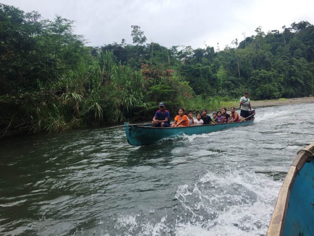 An indigenous family leaves Yorkin by boat, in Costa Rica's southern Caribbean region, on August 22, 2019. Thomson Reuters Foundation/Sebastian Rodriguez