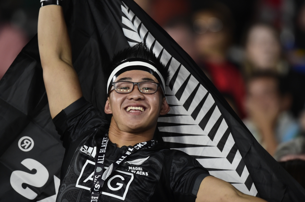 International Stadium Yokohama, Yokohama, Japan - September 21, 2019. New Zealand fan inside the stadium before the match. REUTERS/Rebecca Naden