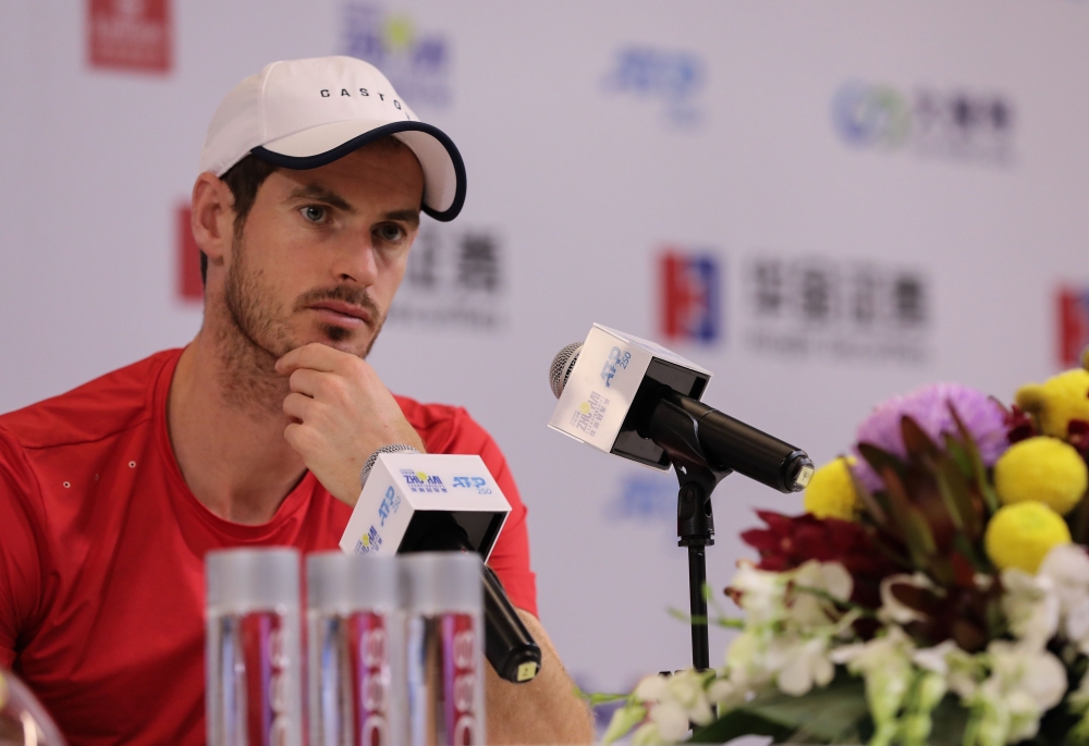 Britain's tennis player Andy Murray attends a press conference ahead of the ATP Zhuhai Championships in Zhuhai in China's southern Guangdong province. China OUT / AFP / STR