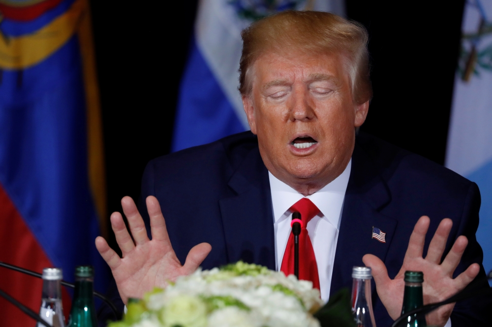 U.S. President Donald Trump addresses a multilateral meeting with Western Hemisphere leaders about Venezuela during the 74th session of the United Nations General Assembly (UNGA) at U.N. headquarters in New York City, New York, U.S., September 25, 2019. R