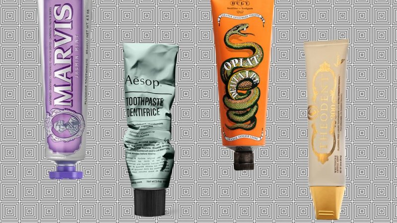From left: Marvis Jasmin Mint; Aesop Toothpaste Dentifrice; Buly 1803 Orange Ginger Clove; Theodent 300. 