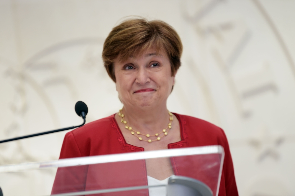 Newly selected International Monetary Fund (IMF) Managing Director Kristalina Georgieva speaks at a press conference at the IMF headquarters on September 25, 2019, in Washington. AFP / Eric Baradat 
 