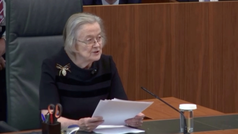 Head of Supreme Court of the United Kingdom Lady Brenda Hale announces ruling, that British Prime Minister Boris Johnson's decision to prorogue parliament was unlawful, ahead of Brexit, at the Supreme Court of the United Kingdom in London, Britain Septemb