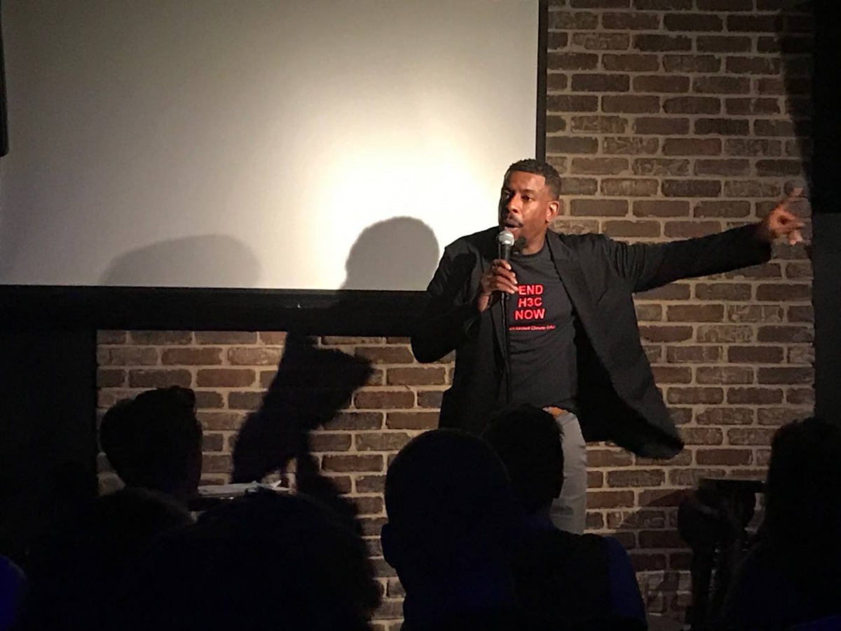 Stand-up comic Chuck Nice performs at the New York Comedy Club on 25 September, 2019. Thomson Reuters Foundation/Sebastien Malo