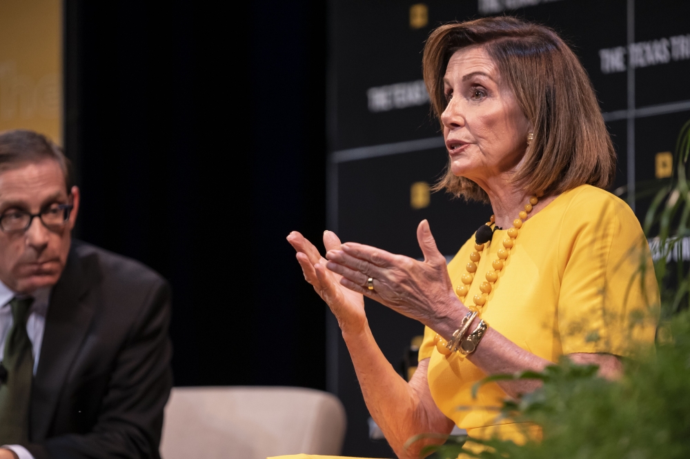 Speaker of the House of Representatives, Nancy Pelosi speaks with Texas Tribune CEO, Evan Smith during a panel at The Texas Tribune Festival on September 28, 2019 in Austin, Texas. Sergio Flores/Getty Images/AFP