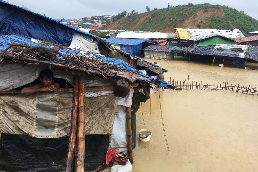 A Rohingya shelter gets flooded after heavy rain in Coxs’ Bazar, Bangladesh, July 25, 2018. Reuters/Clare Baldwin