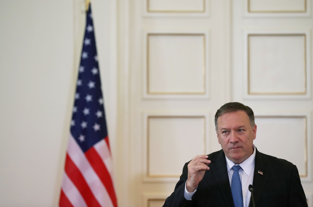 U.S. Secretary of State Mike Pompeo gives a joint press conference with Greek Foreign Minister Nikos Dendias (unseen) following their meeting at the Foreign Ministry in Athens, on October 5, 2019, as part of Pompeo's four-nation tour of Europe. / AFP / PO