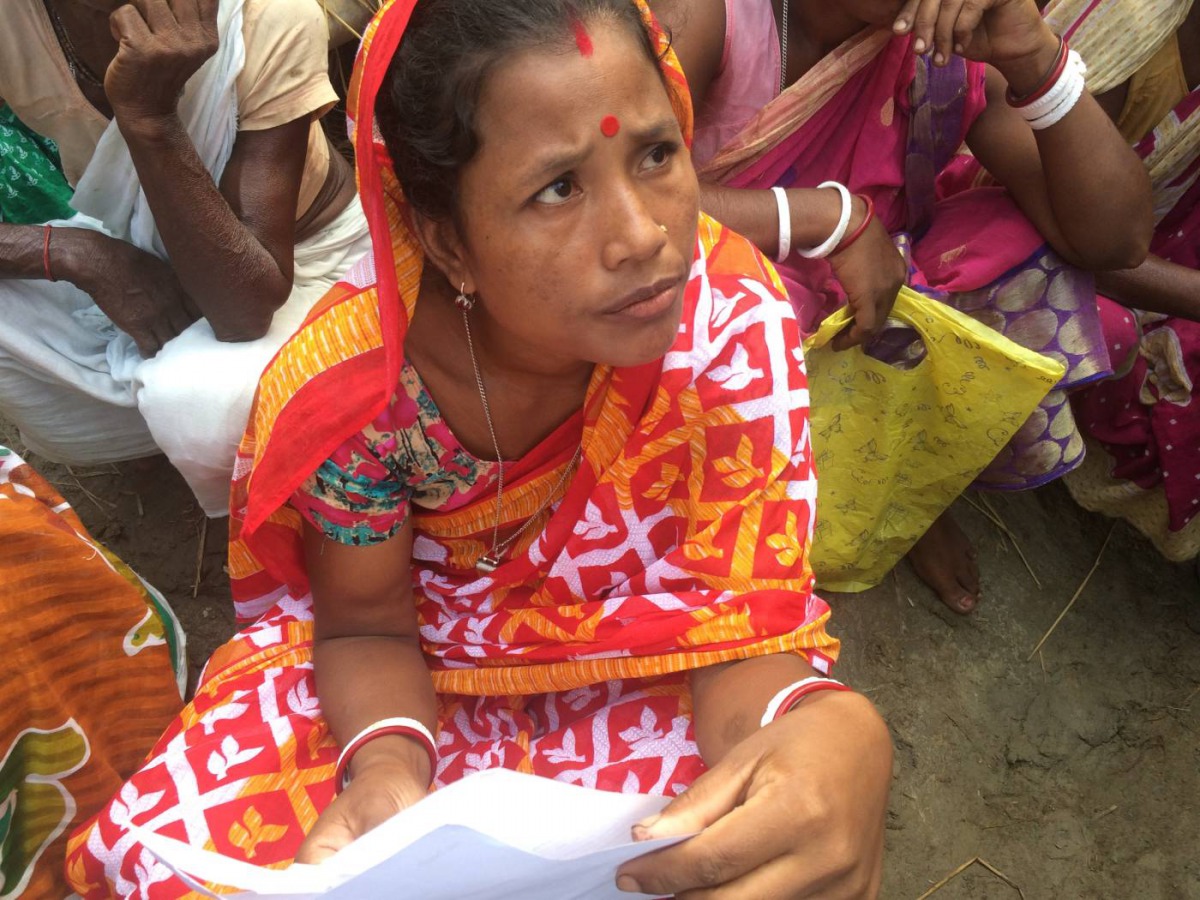 Binita Biswas at a meeting in Bakorichapari village in Assam, India, September 17, 2019. Thomson Reuters Foundation/Anuradha Nagaraj