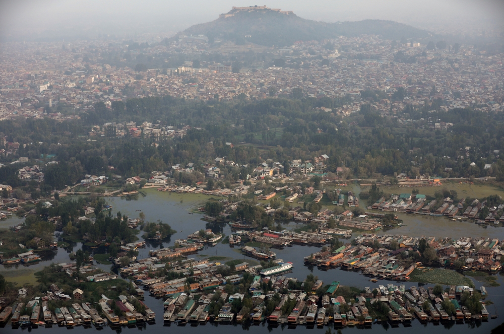 FILE PHOTO: An aerial view shows Dal Lake, one of Kashmir's main tourist attractions, in Srinagar, September 20, 2019. REUTERS/Francis Mascarenhas