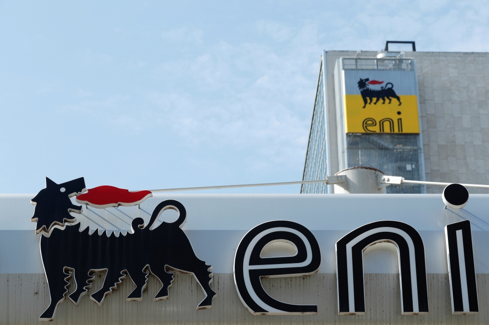 The logo of Italian energy company Eni is seen at a gas station in Rome, Italy September 30, 2018. Reuters/Alessandro Bianchi