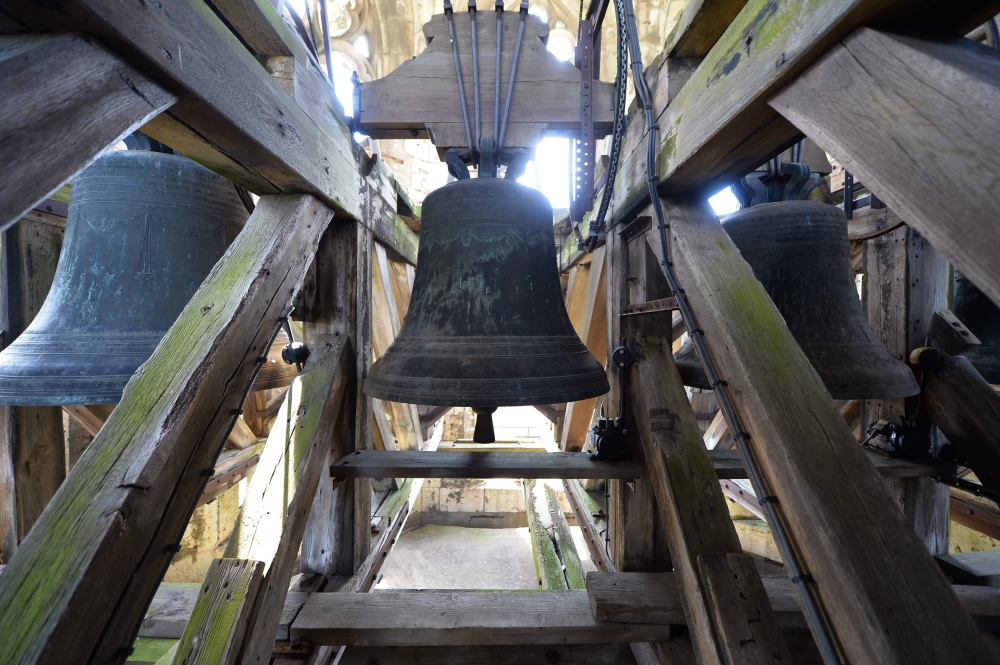 Anne Elisabeth and Fulbert the bells number 3, 4 and 5 of the Notre-Dame de Chartres cathedral in Chartres, western France rebuilt after a fire in 1836, on April 17, 2019. AFP / Jean-Francois Monier