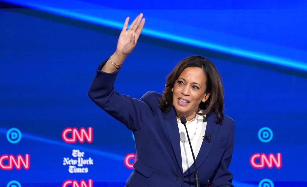 Senator Kamala Harris speaks during the fourth U.S. Democratic presidential candidates 2020 election debate in Westerville, Ohio, U.S., October 15, 2019. REUTERS/Shannon Stapleton