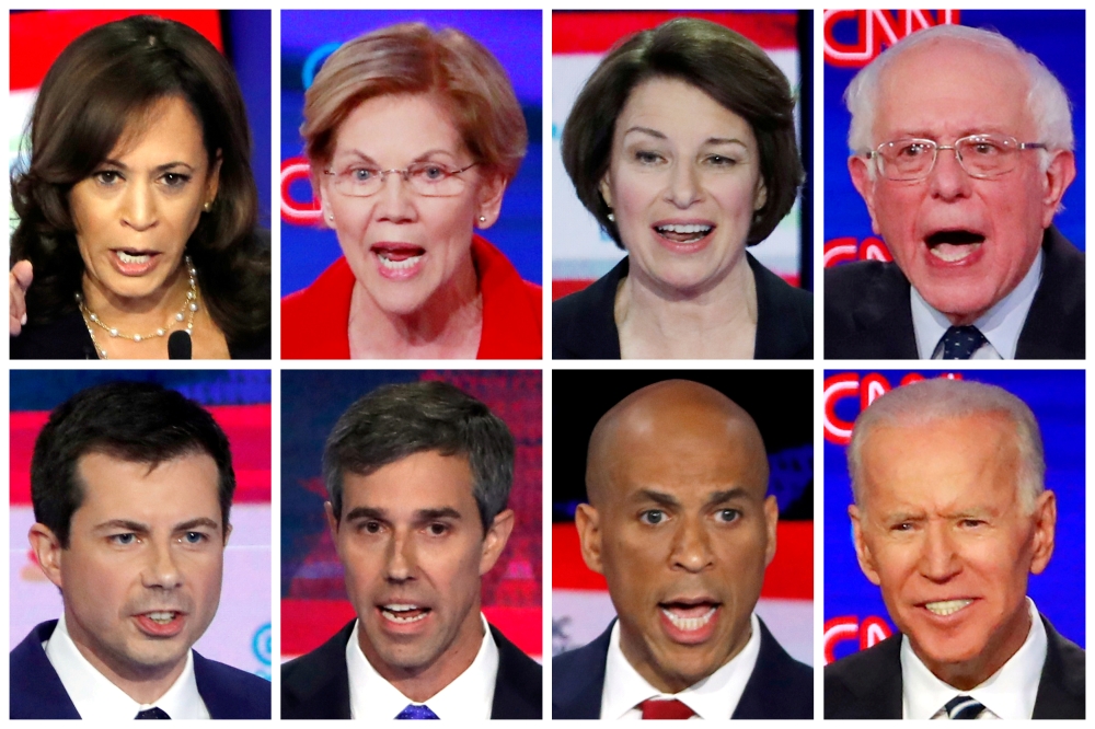 Eight 2020 Democratic presidential candidates are seen in a combination from file photos (L-R top row): U.S. Senators Kamala Harris, Elizabeth Warren, Amy Klobuchar, and Bernie Sanders. (L-R bottom row): Mayor Pete Buttigieg, Former Texas congressman Beto