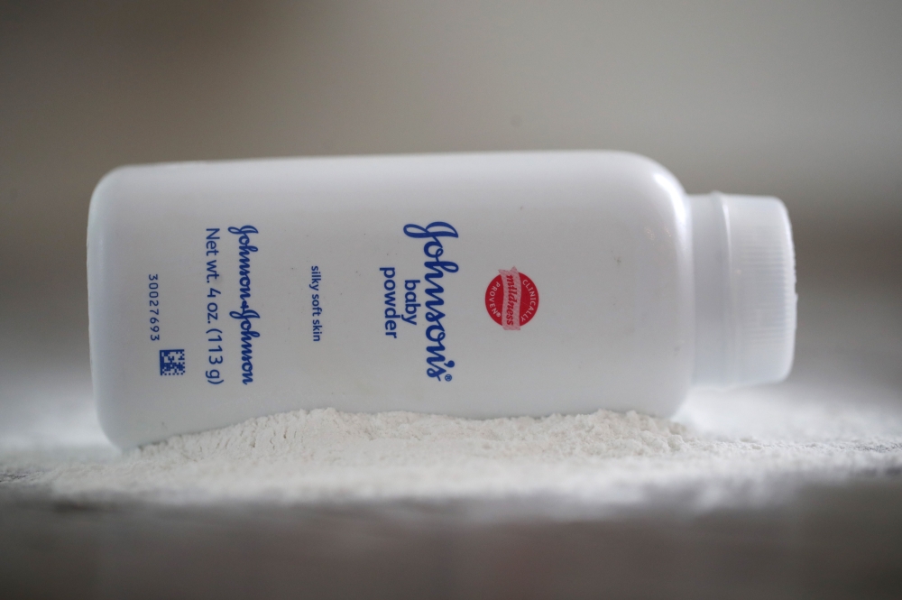 In this photo illustration, a container of Johnson's baby powder made by Johnson and Johnson sits on a table on October 18, 2019 in San Anselmo, California. (Photo Illustration by Justin Sullivan/Getty Images) 