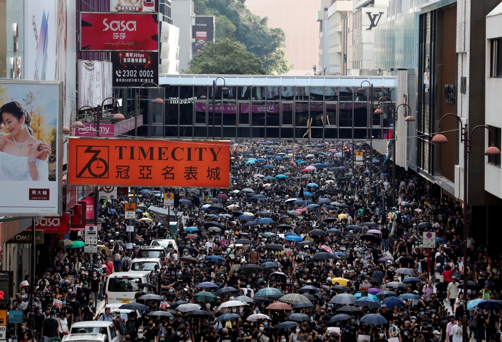 Anti-government demonstrators attend a protest march in Hong Kong, China, October 20, 2019. REUTERS/Kim Kyung-Hoon