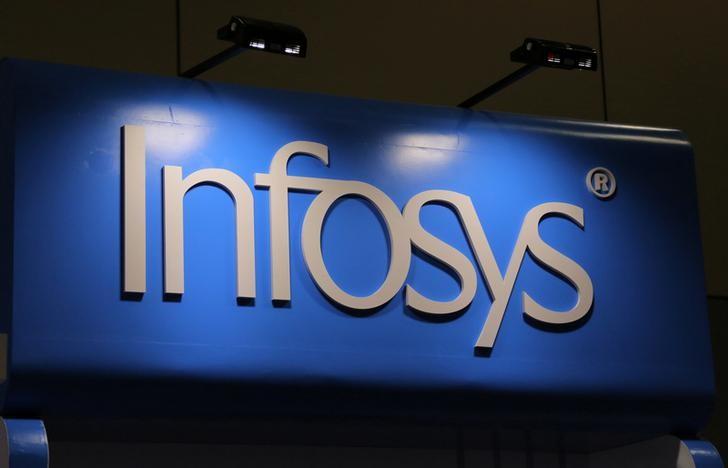 The Infosys logo is seen at the SIBOS banking and financial conference in Toronto, Ontario, Canada October 19, 2017. Reuters/Chris Helgren 
