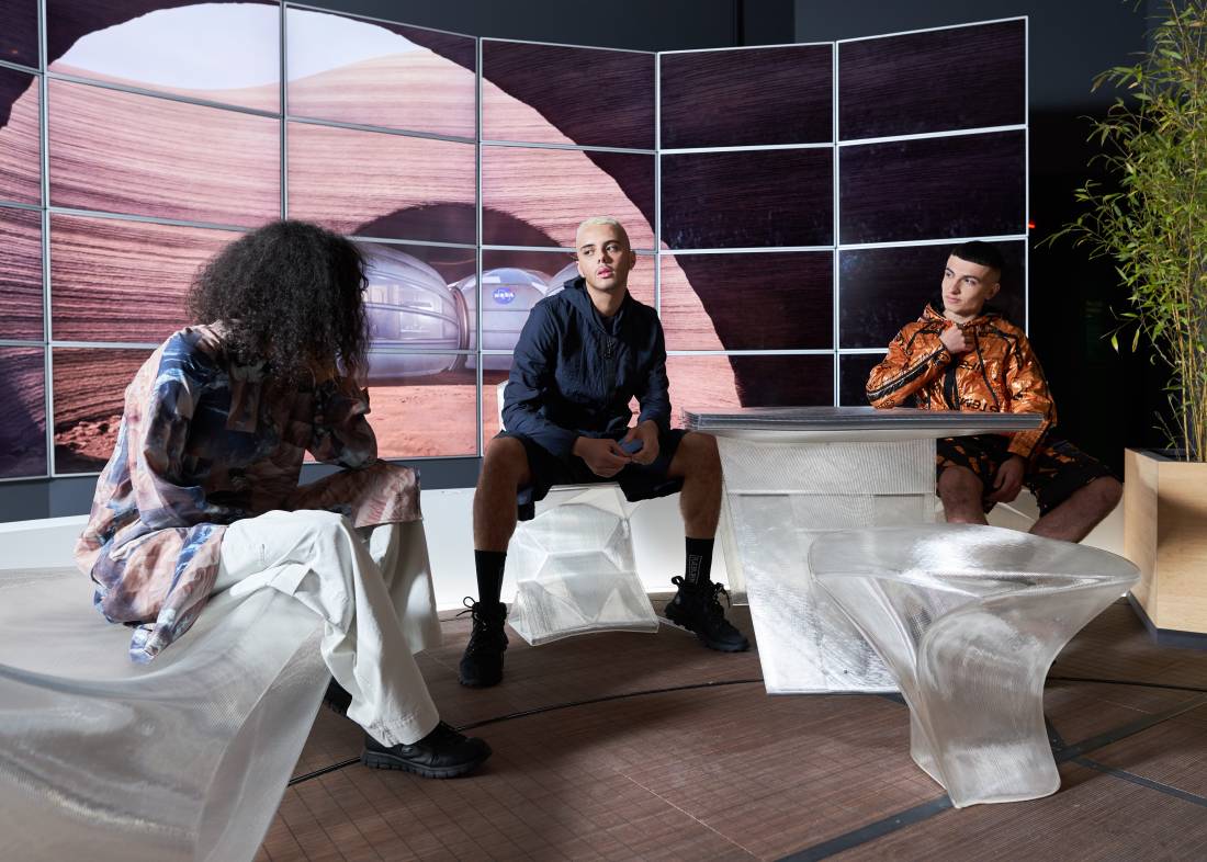 Mars Habit at by HASSELL with 3D-printed furniture by Nagami, Moving to Mars exhibition. With thanks to Oxygen Model Management.Image credit: Felix Speller for the Design Museum