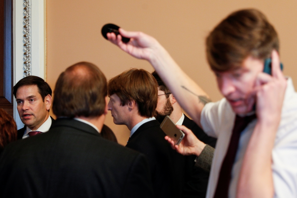 Senator Marco Rubio (R-FL) speaks to reporters before attending the weekly Senate Republican luncheon, on Capitol Hill in Washington, October 22, 2019. Reuters/Tom Brenner