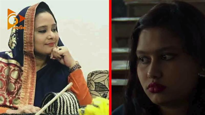 The scandal emerged after private broadcaster Nagorik TV entered a test hall and confronted one of the women posing as Nusrat, left (Screen grab from Nagorik TV YouTube channel)