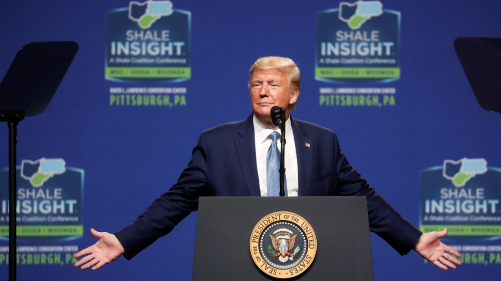 U.S. President Donald Trump delivers keynote remarks at the Shale Insight 2019 Conference in Pittsburgh, Pennsylvania, U.S., October 23, 2019. REUTERS/Leah Millis