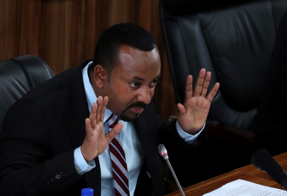 Prime Minister Abiy Ahmed speaks during a session with the Members of the Parliament in Addis Ababa, Ethiopia, October 22, 2019. Reuters/Tiksa Negeri