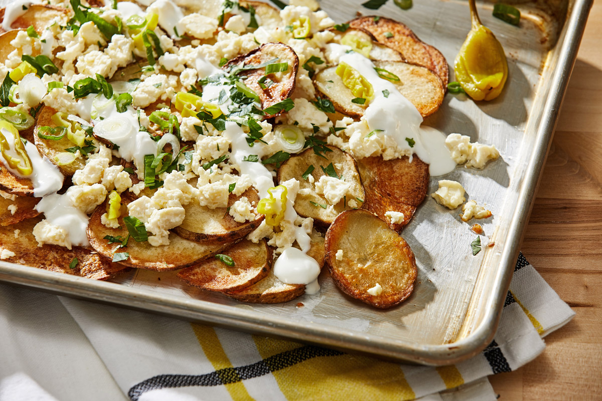  Greek-ish Potato Nachos. Photo by Tom McCorkle for The Washington Post. 