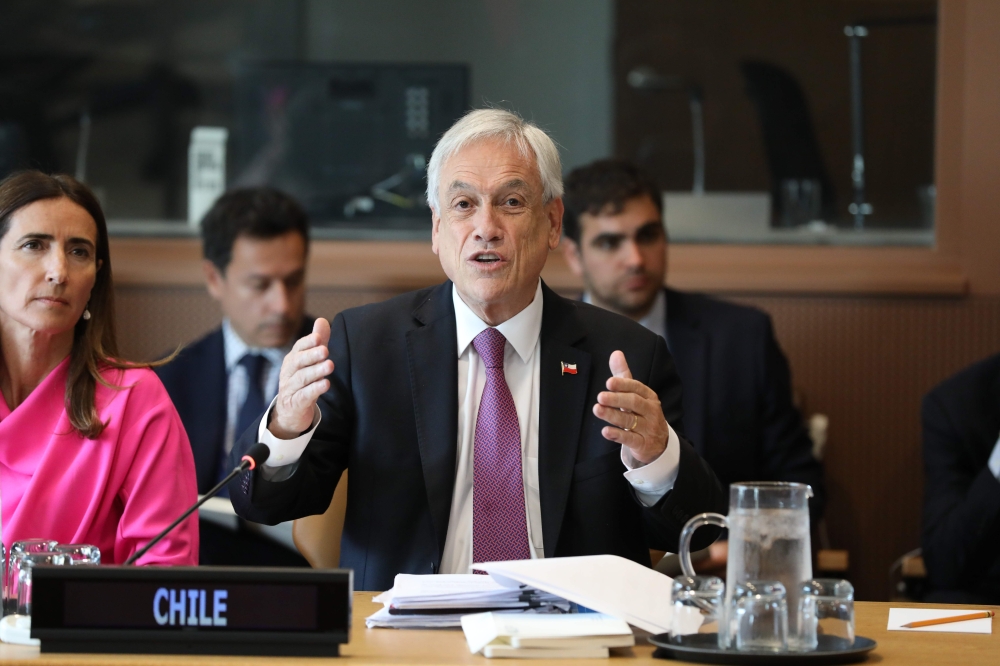 In this file photo taken on September 24, 2019 Chile's President Sebastian Pinera speaks during a pre-COP meeting at the United Nations headquarters in New York. Pinera declared a state of emergency in Santiago late on October 18, 2019 and gave the milit