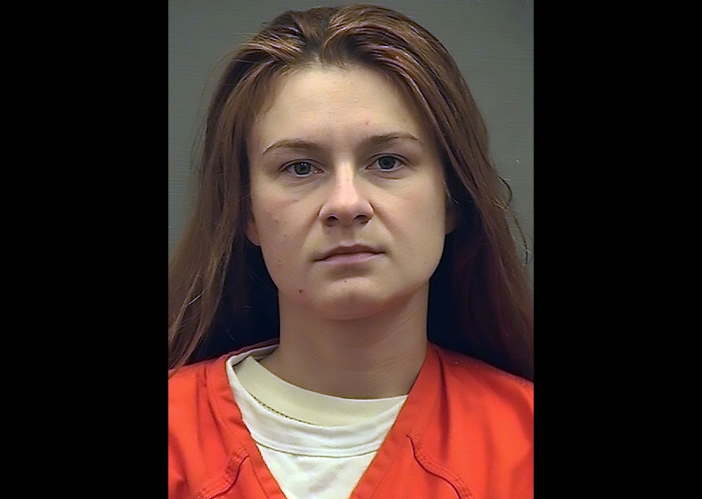 In this file photo released on August 17, 2018 courtesy of the Alexandria Sheriff’s Office, shows Maria Butina's booking photograph when she was admitted into the Alexandria Detention Center in Alexandia, Virginia.  AFP 
