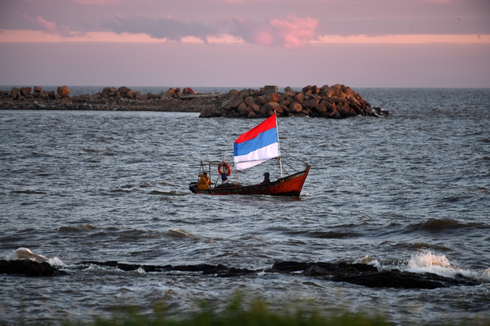 Supporters of the ruling Frente Amplio (Broad Front) party sail a boat during a campaign closing rally in Montevideo, on October 23, 2019, ahead of the October 27 general election. AFP / Pablo Porciuncula  