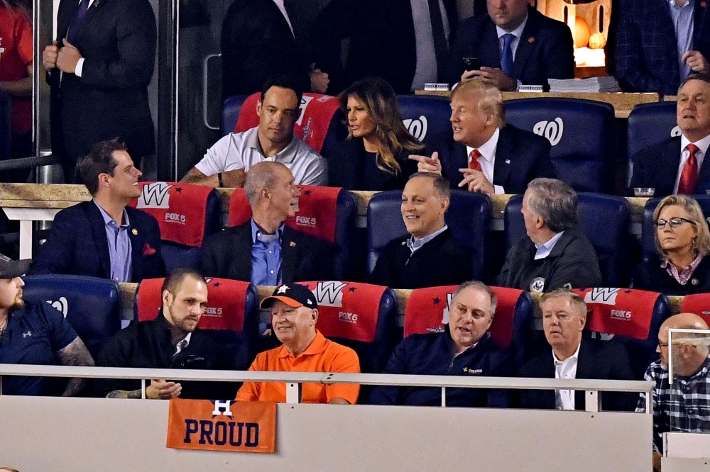 President Donald Trump and his wife Melania Trump watch game five of the 2019 World Series between the Houston Astros and the Washington Nationals at Nationals Park. Mandatory Credit: Tommy Gilligan-USA TODAY Sports