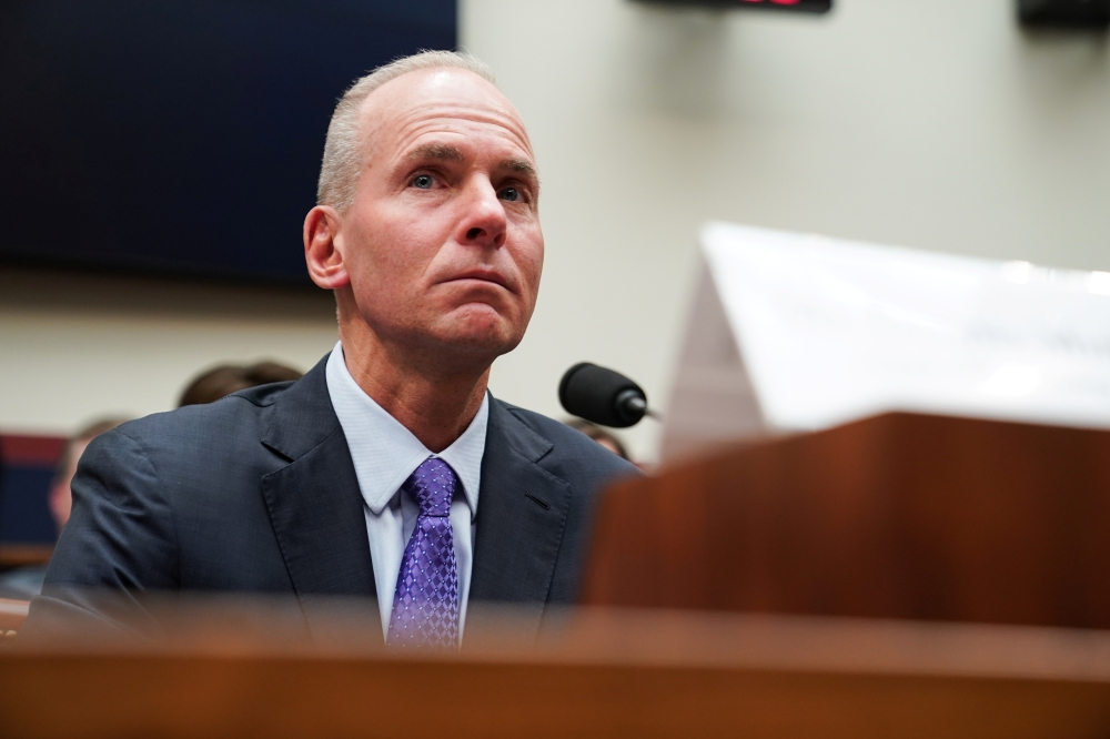 Boeing Chief Executive Dennis Muilenburg testifies before the House Transportation and Infrastructure Committee during a hearing on the grounded 737 MAX in the wake of deadly crashes, on Capitol Hill, October 30, 2019. Reuters/Sarah Silbiger
