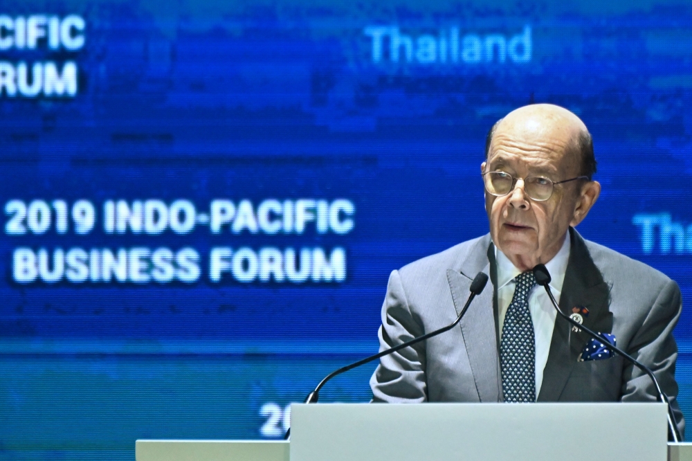 US Secretary of Commerce Wilbur Ross speaks at the Indo-Pacific Business Forum in Bangkok on November 4, 2019, on the sidelines of the 35th Association of Southeast Asian Nations (ASEAN) Summit. / AFP / Romeo GACAD 