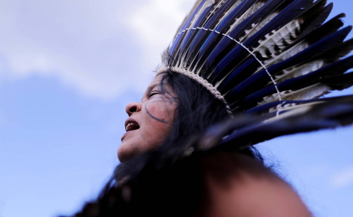 Indigenous Leader Sonia Guajajara of the Guajajara tribe is pictured at the Terra Livre camp in Brazil, April 24, 2019. Reuters/Nacho Doce