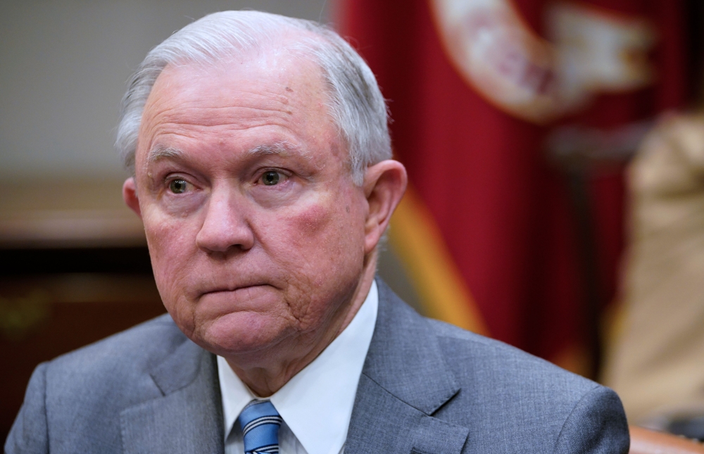 Jeff Sessions attends a meeting with President Donald Trump on school safety in the Roosevelt Room of the White House on February 22, 2018. AFP / Mandel Ngan