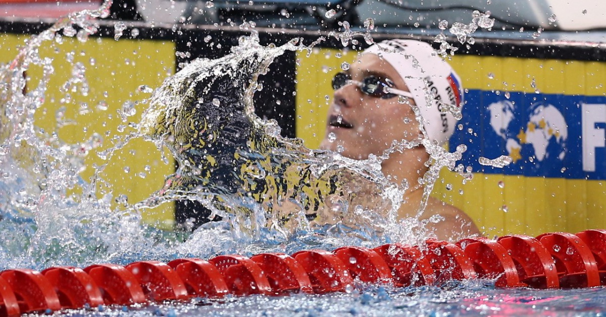 Russia’s Vladimir Morozov reacts after winning the Men’s 100m Freestyle final yesterday.
