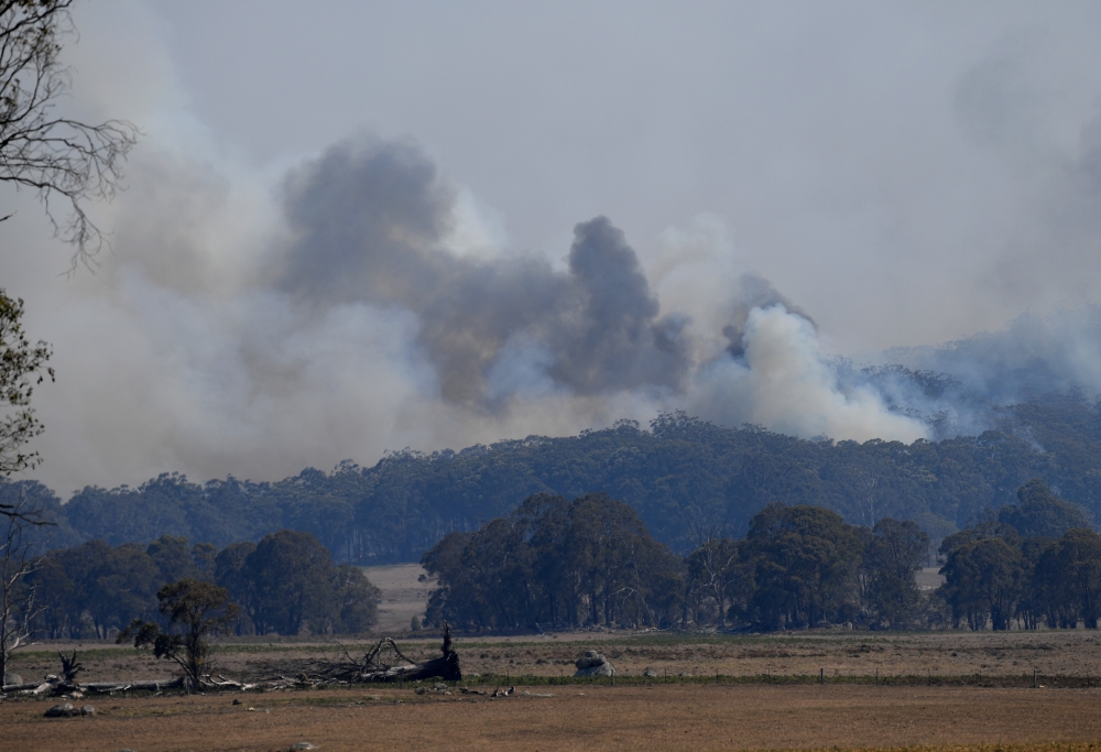 Smoke from a large bushfire is seen outside Wytaliba, near Glen Innes, Australia, November 10, 2019. AAP Image/Dan Peled/via REUTERS 